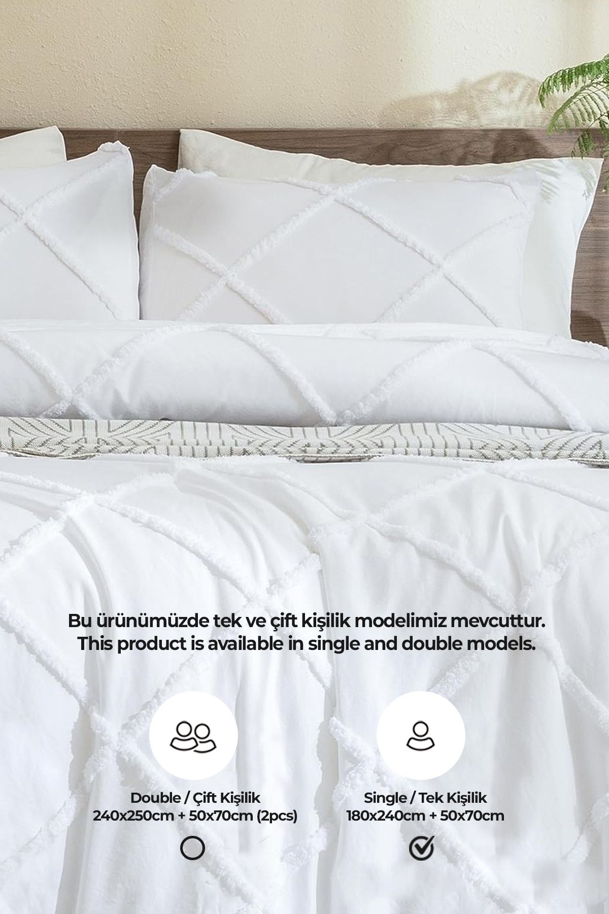 Pamuklu Emmy Yatak Örtüsü Seti Tek Kişilik Günlük Boho Çift Taraflı 2 Parça Aimar Dolgulu Tufting