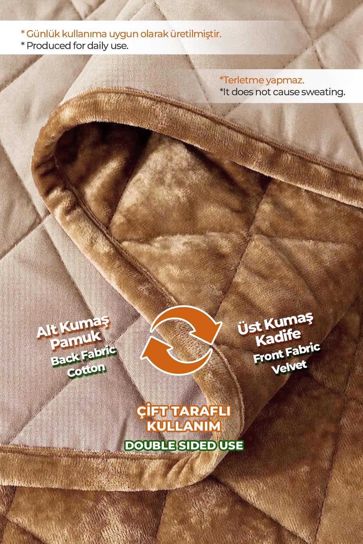 Kapitone Kadife Yatak Örtüsü Seti Tek Kişilik Supersoft 2 Parça Yumuşak Elyaf Dolgulu Çeyizlik Kahve