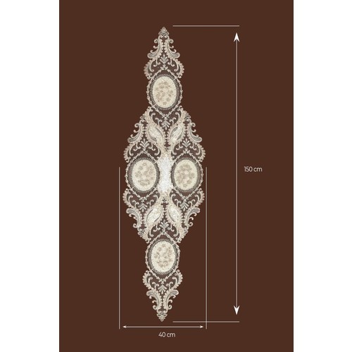 Evlen Home Collection Viceroy Fransız Dantelli Tek Runner 150X40 cm Masa Örtüsü