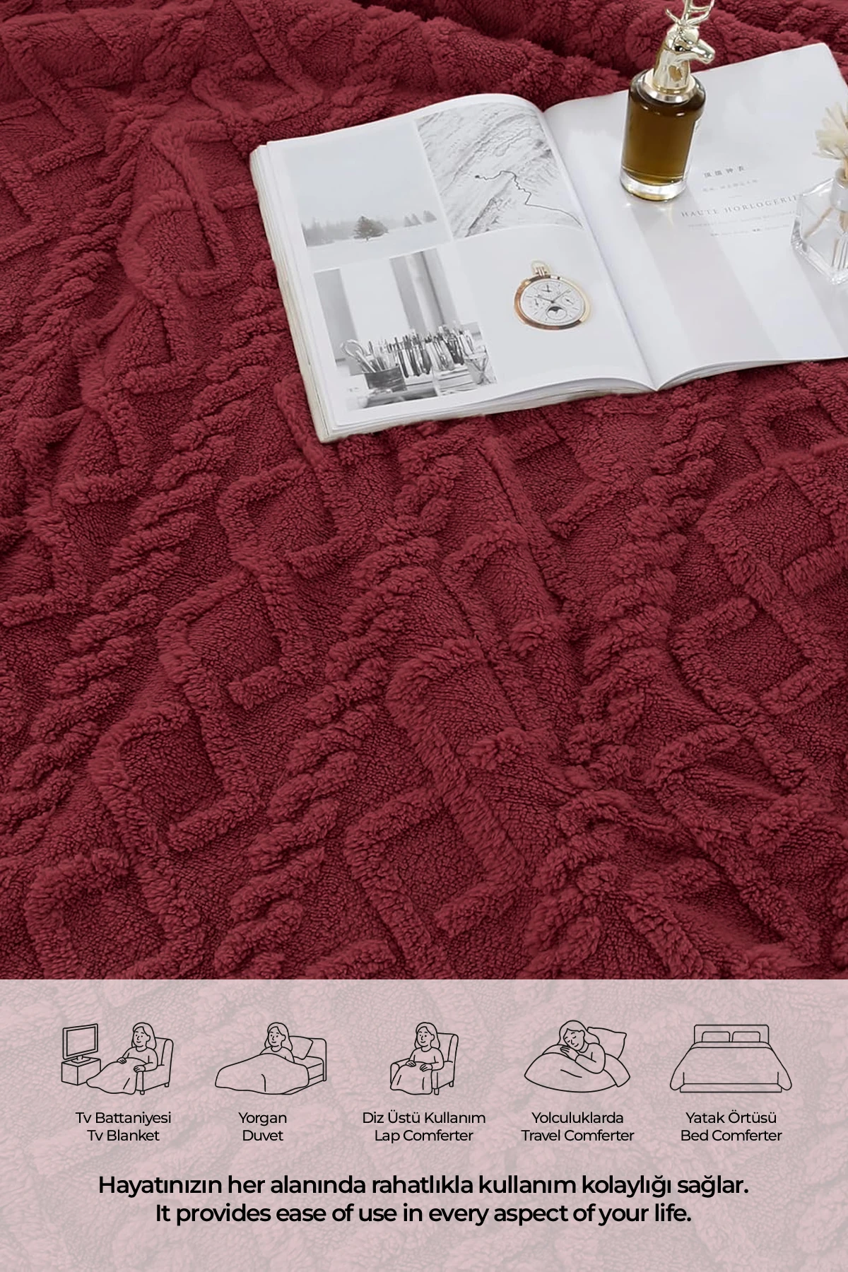 Pufly Jakar Sherpa Battaniye Seti Çift Kişilik 3 Parça Yumuşak Peluş Wellsoft Yatak Örtüsü