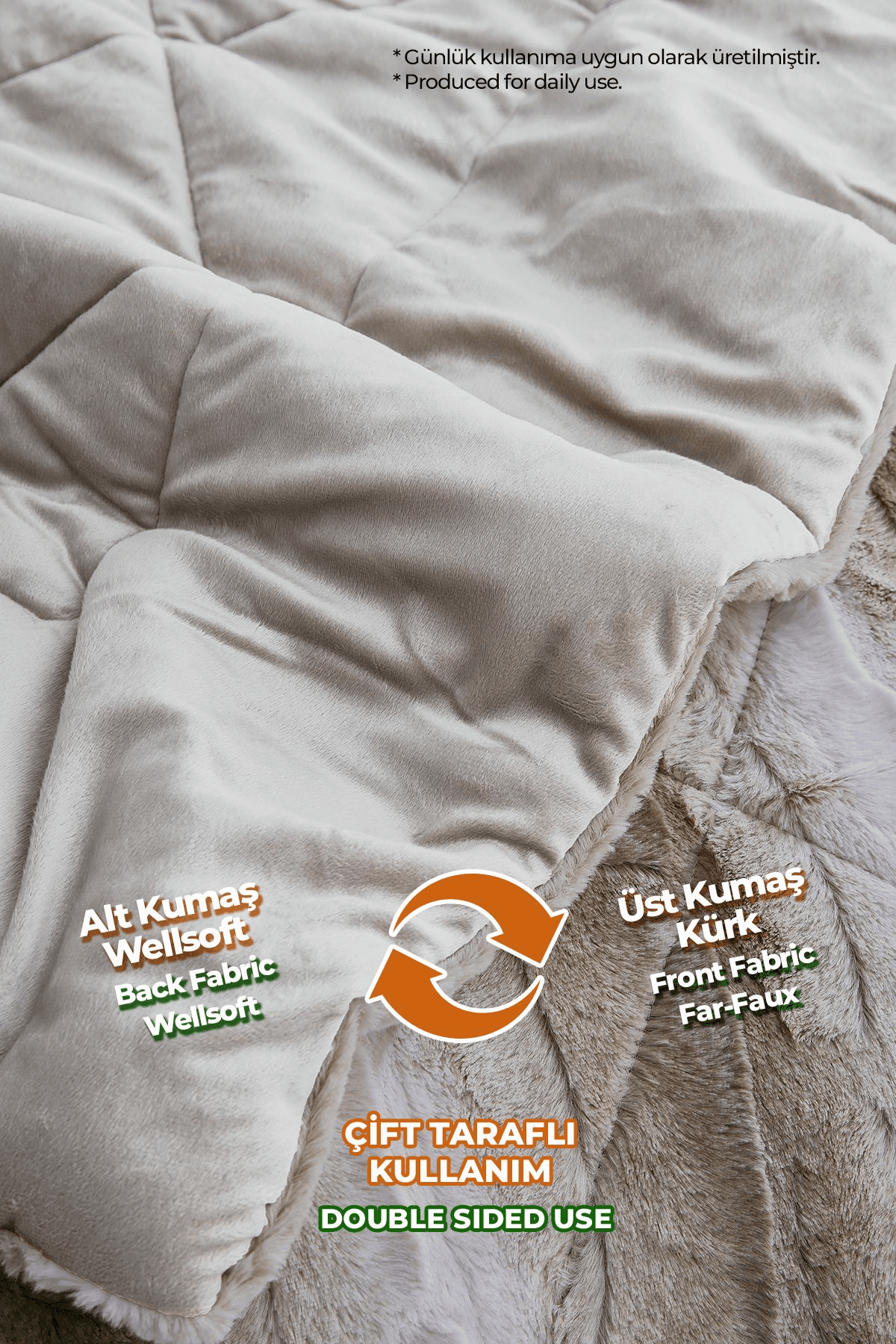 Çift Kişilik Kürk Yorgan Uyku Seti Yumuşak Dolgulu Wellsoft Peluş 3 Parça Leopar Madre