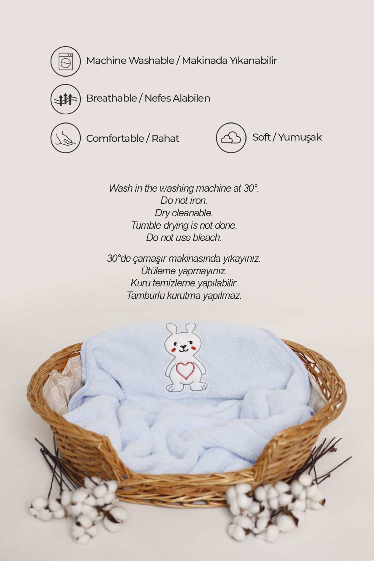 Nakışlı Bebek Battaniyesi Yumuşak Wellsoft Peluş 90x100cm Çocuk Yenidoğan