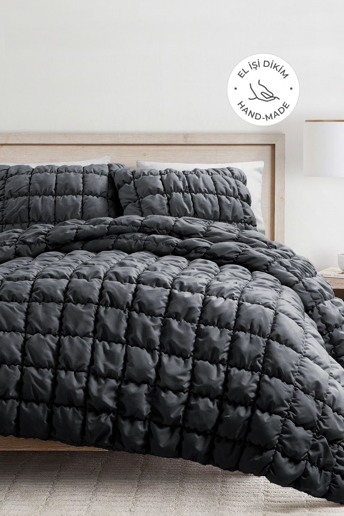 Puff Yatak Örtüsü Seti Çift Kişilik El İşi Pamuklu Yorgan 3 Parça Uyku Takımı 240x250 cm