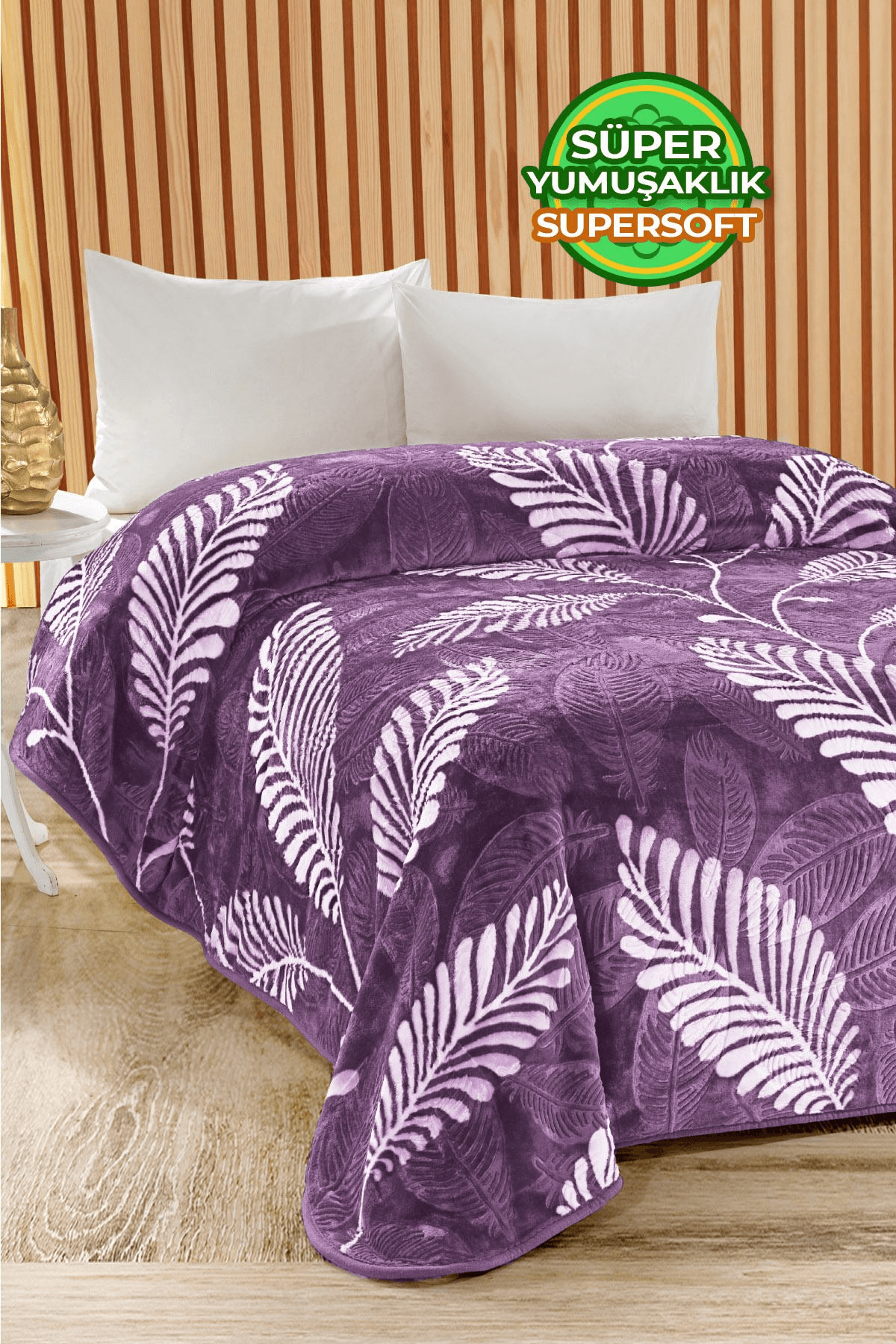 4 Kg Battaniye Supersoft Embos Kalın Yumuşak Peluş Çift Kişilik Yumoş 220x240 cm - açık lila