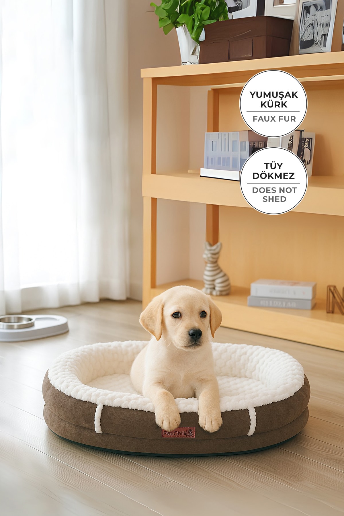 Kürk Peluş Kedi Köpek Yatağı Simba Yıkanabilir - Krem