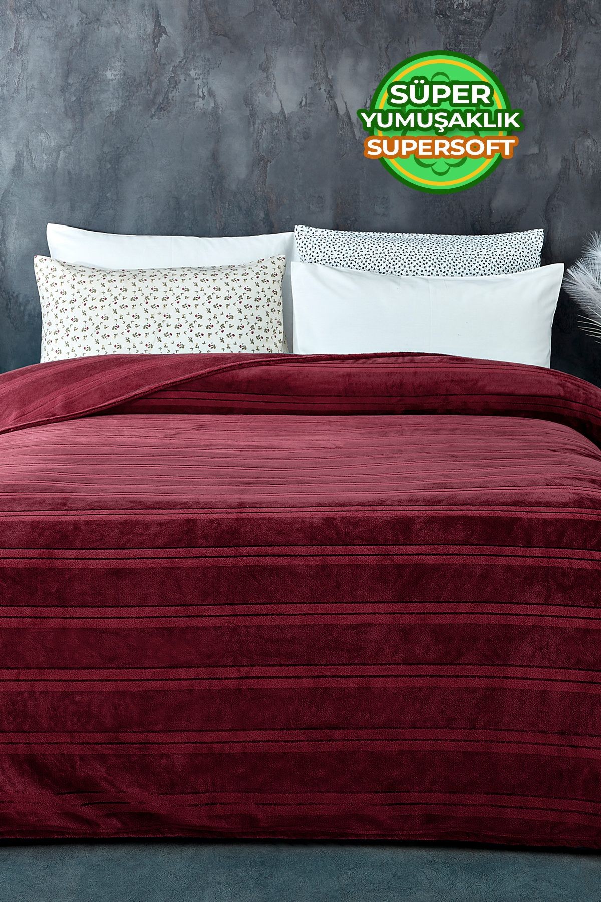 Supersoft Yumuşak Çift Kişilik Battaniye Yatak Örtüsü Mayer 180x230 Cm - Bordo