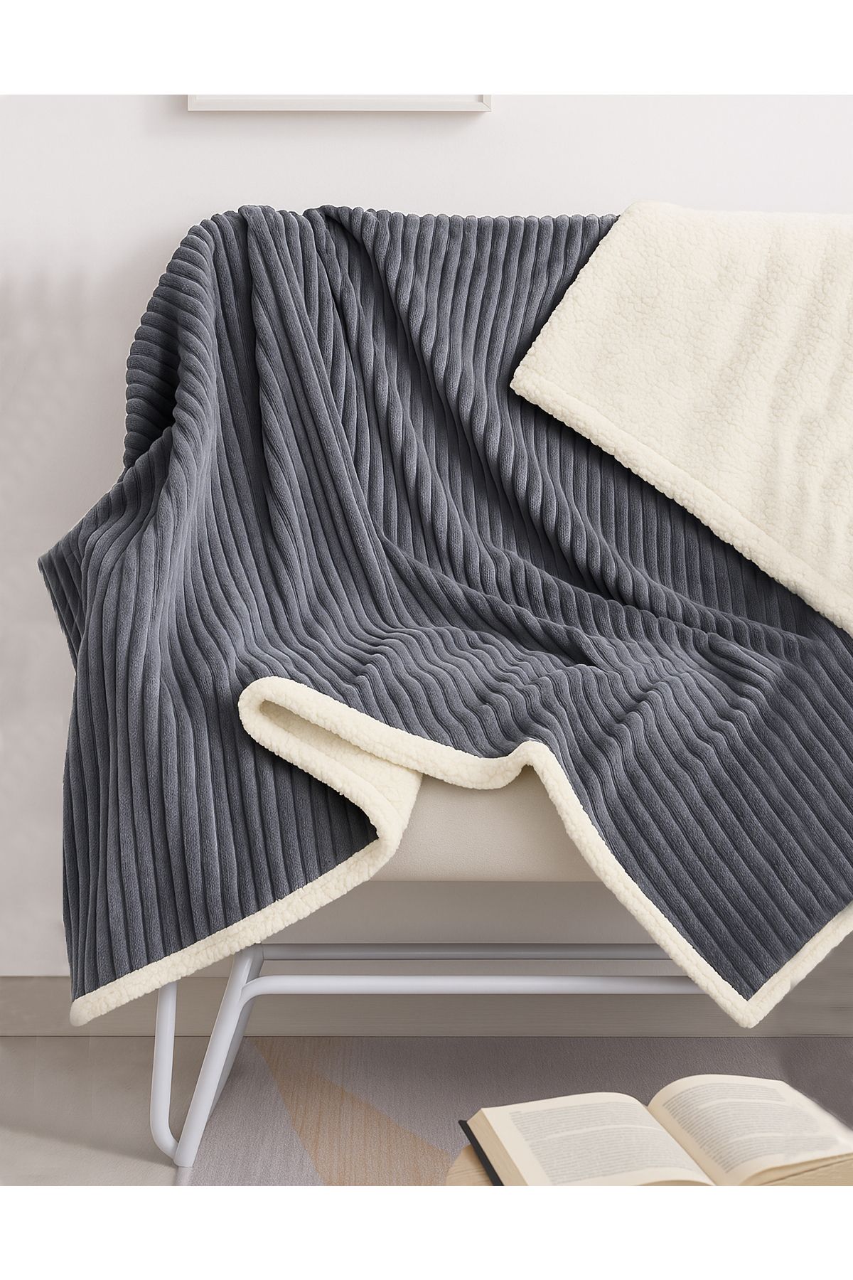 Sherpa Battaniye Çift Kişilik Çizgili Yumuşak Peluş Wellsoft Yatak Örtüsü