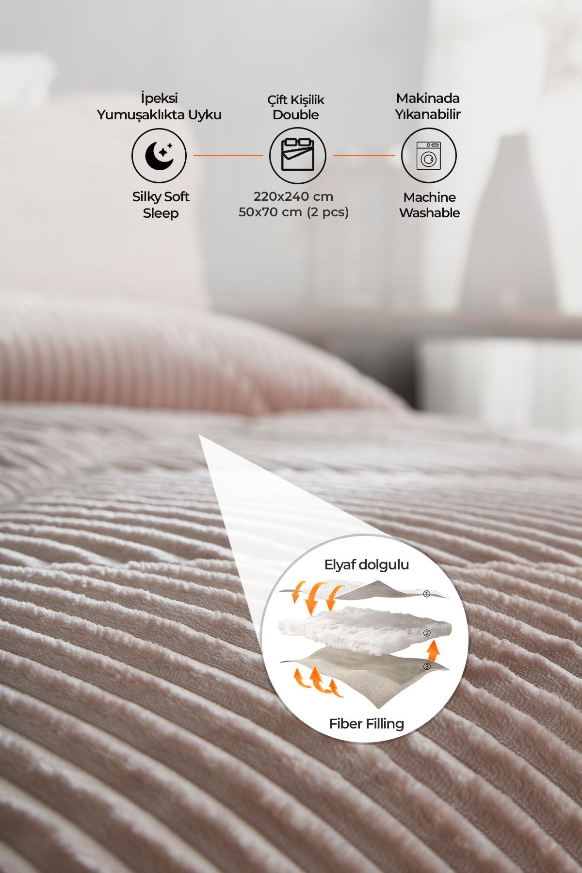 Sherpa Yorgan ( Yatak Örtüsü , Uyku Seti ) Peluş Yumuşak Günlük Wellsoft Çift Kişilik 3 Prça Gri