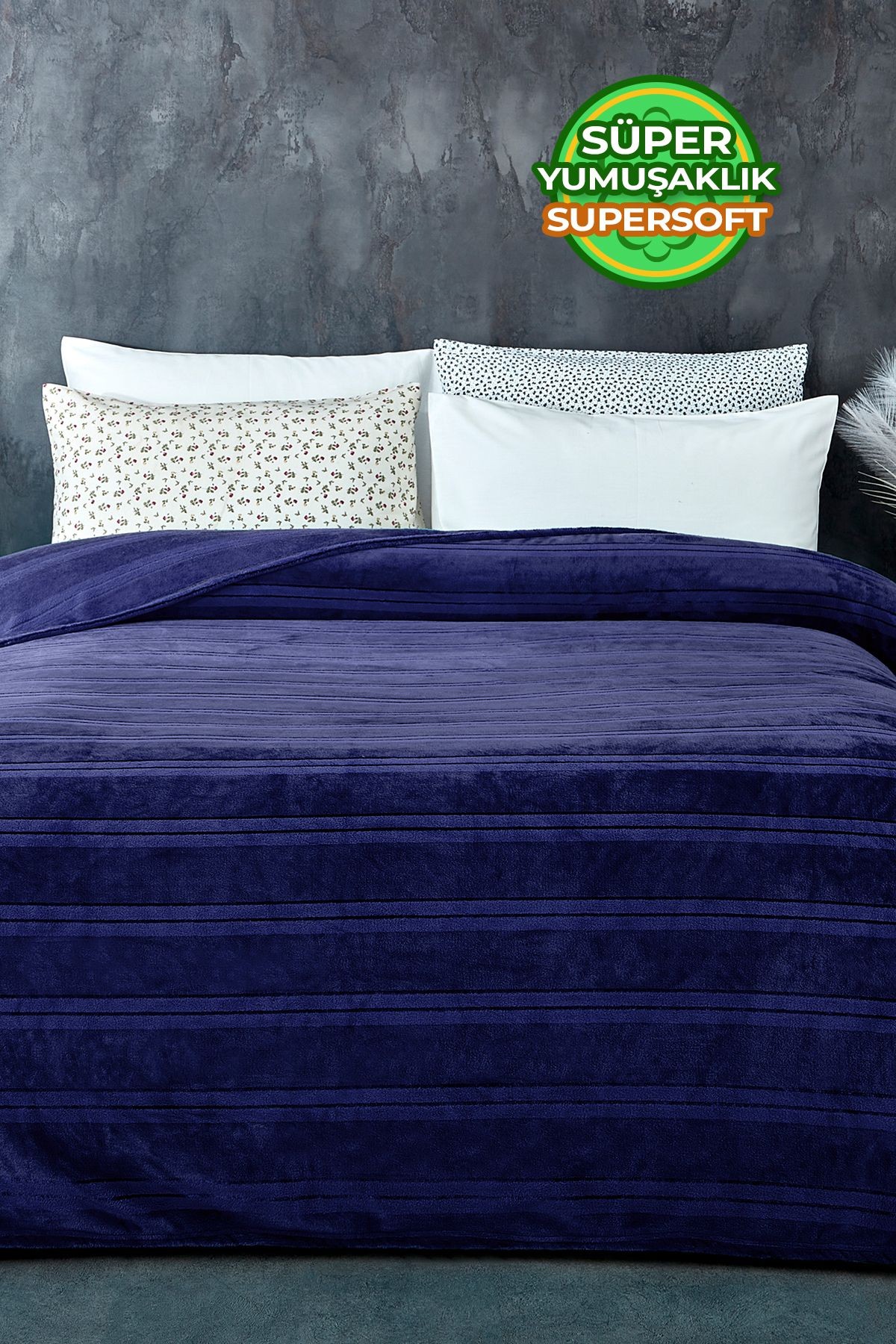 Supersoft Yumuşak Çift Kişilik Battaniye Yatak Örtüsü Mayer 180x230 Cm - Lacivert