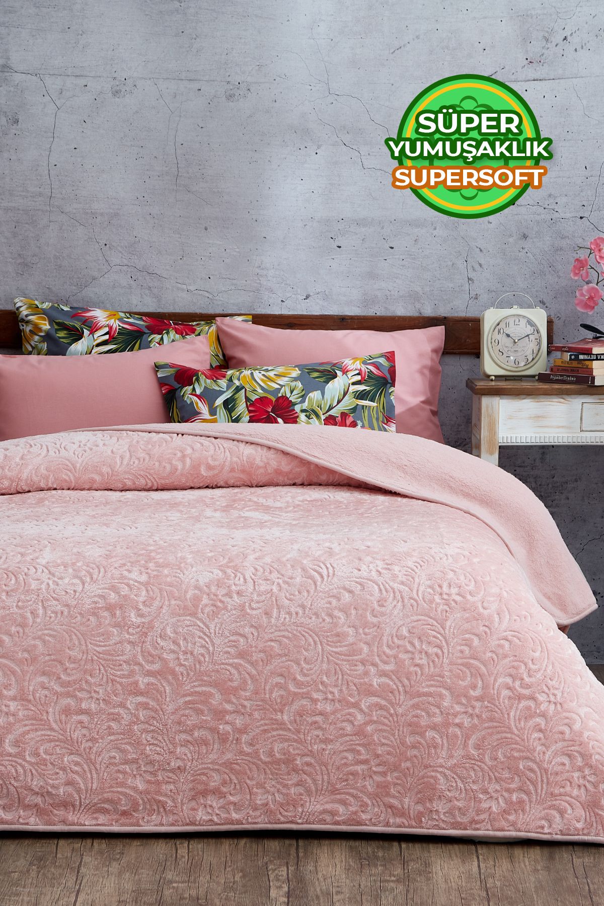 3 Kg Embos Baskılı Pamela Kalın Çift Kişilik Battaniye 230x240 Cm - Açık pudra