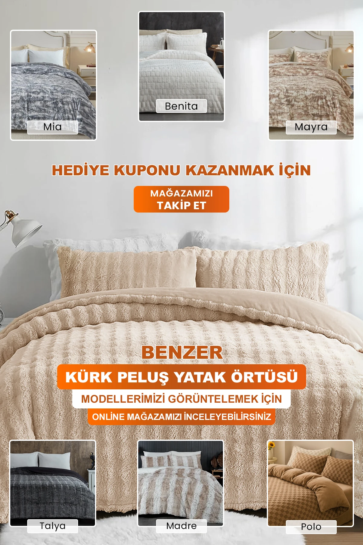 Kürk Yatak Örtüsü Çift Kişilik Dolgulu Peluş Yumuşak Çift Taraflı Yorgan 3 Parça Lory