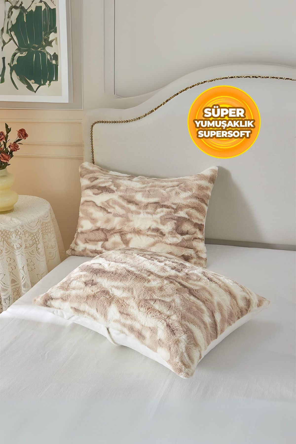 Kürklü Peluş 2'li Yastık Kılıfı 50x70 cm Yumuşak Supersoft Dekoratif Wellsoft