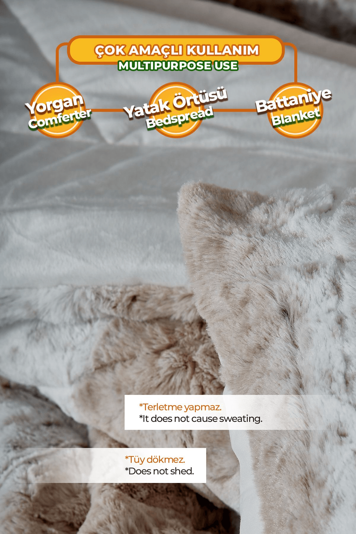 Çift Kişilik Kürk Yorgan Uyku Seti Yumuşak Dolgulu Wellsoft Peluş 3 Parça Leopar Madre