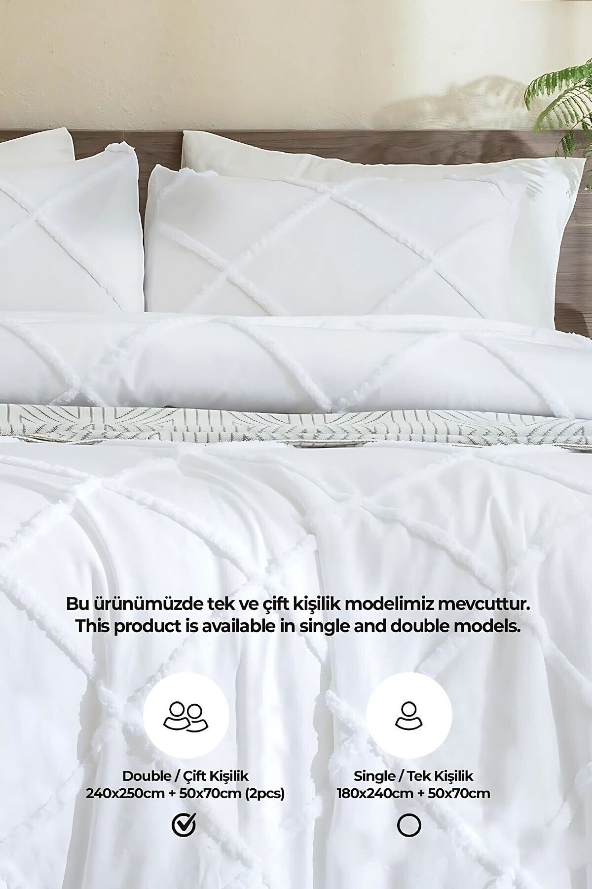 Pamuklu Yatak Örtüsü Seti Günlük Çift Kişilik Emmy Aimar Boho 3 Parça Dolgulu Tufting