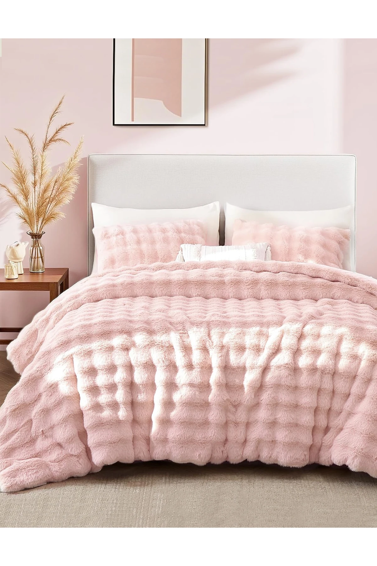 Kürk Yatak Örtüsü Çift Kişilik Dolgulu Peluş Yumuşak Çift Taraflı Yorgan 3 Parça Lory