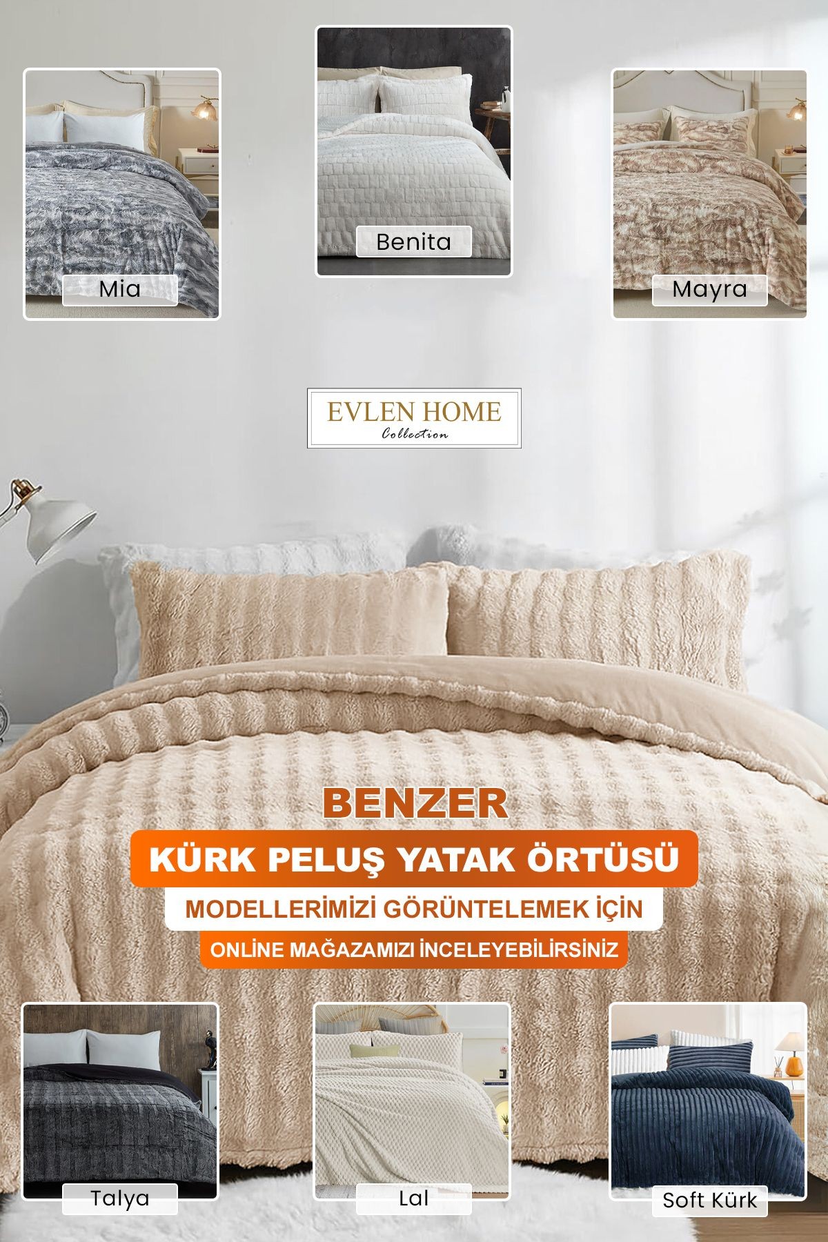 Talya Kürk Yorgan Çift Kişilik 3 Parça Set Peluş Yumuşak Dolgulu Kışlık Yatak Örtüsü Antrasit