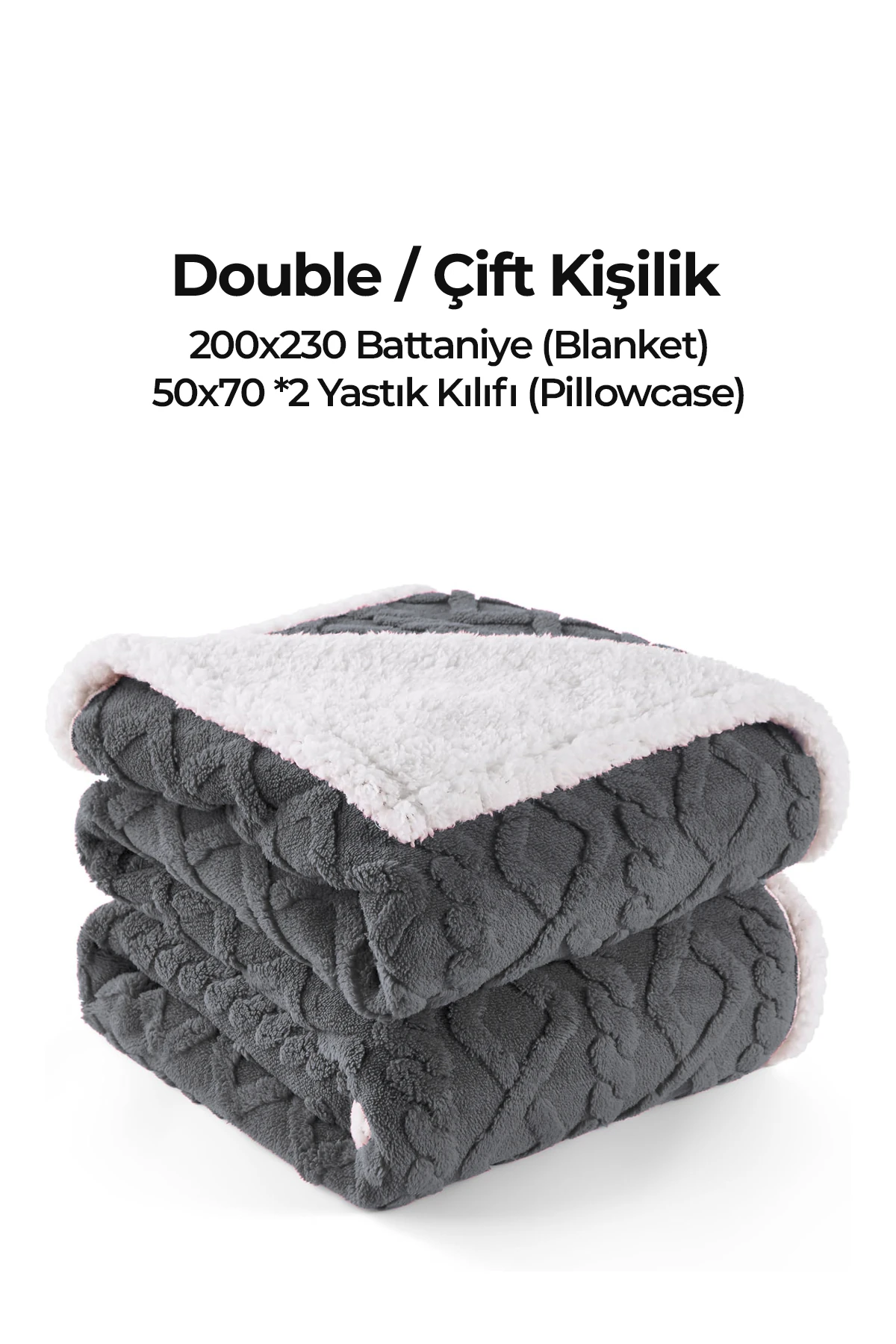 Pufly Jakar Sherpa Battaniye Seti Çift Kişilik 3 Parça Yumuşak Peluş Wellsoft Yatak Örtüsü