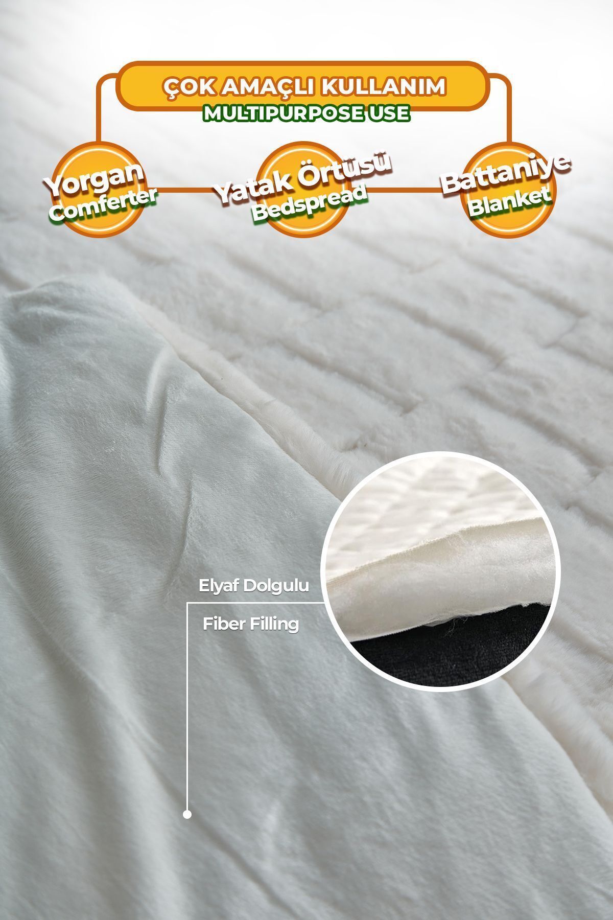 Kürk Yorgan Uyku Seti Çift Kişilik Yumuşak Dolgulu Wellsoft Peluş Benita 3 Parça