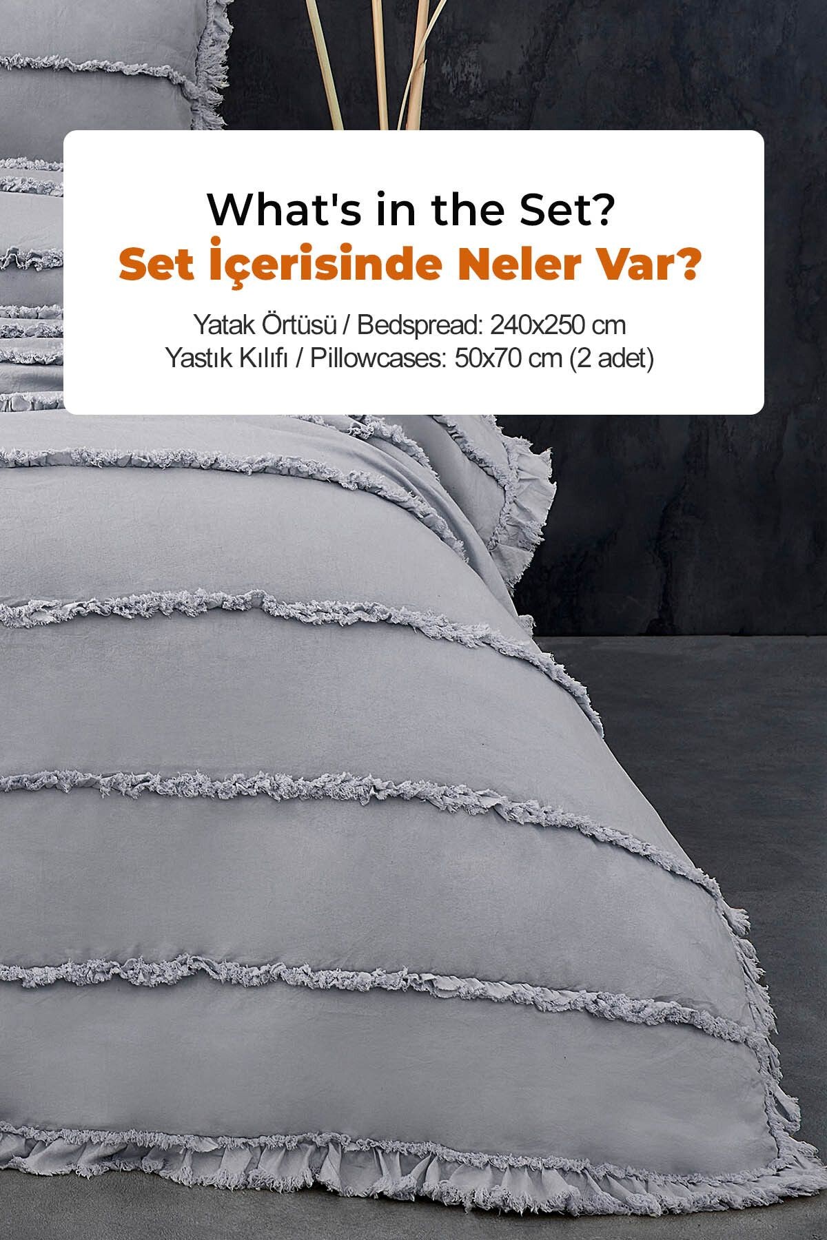 Pamuklu Echos Yatak Örtüsü Takımı Günlük Çift (Taraflı) Kişilik 3 Parça Dolgulu El İşi