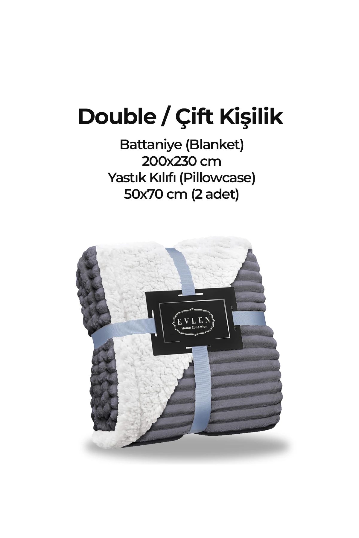 Sherpa Battaniye Seti Çift Kişilik 3 Parça Çizgili Yumuşak Peluş Wellsoft Yatak Örtüsü