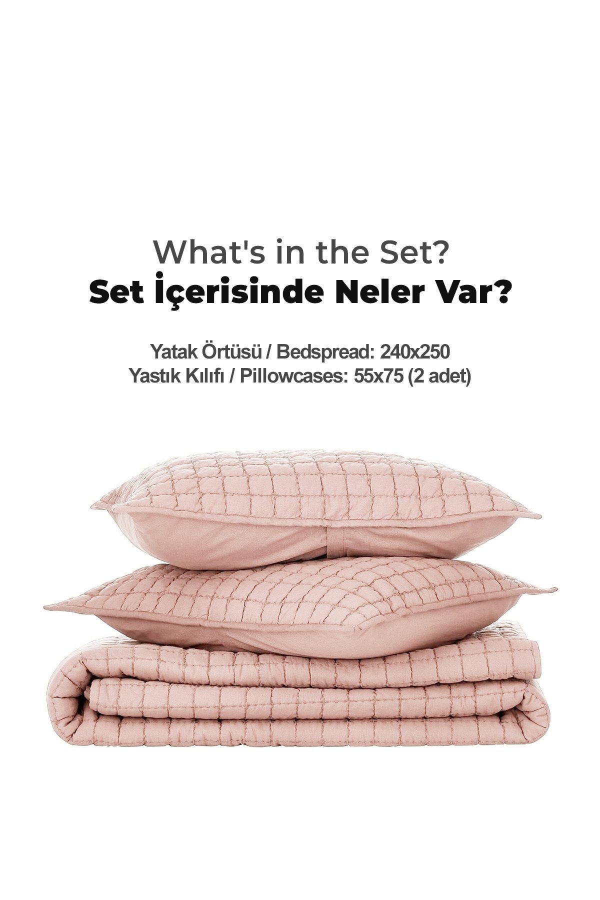 %100 Pamuk Çift Kişilik Yatak Örtüsü Seti Taş Yıkama 3 Parça Elyaf Dolgulu Yumuşak Joy