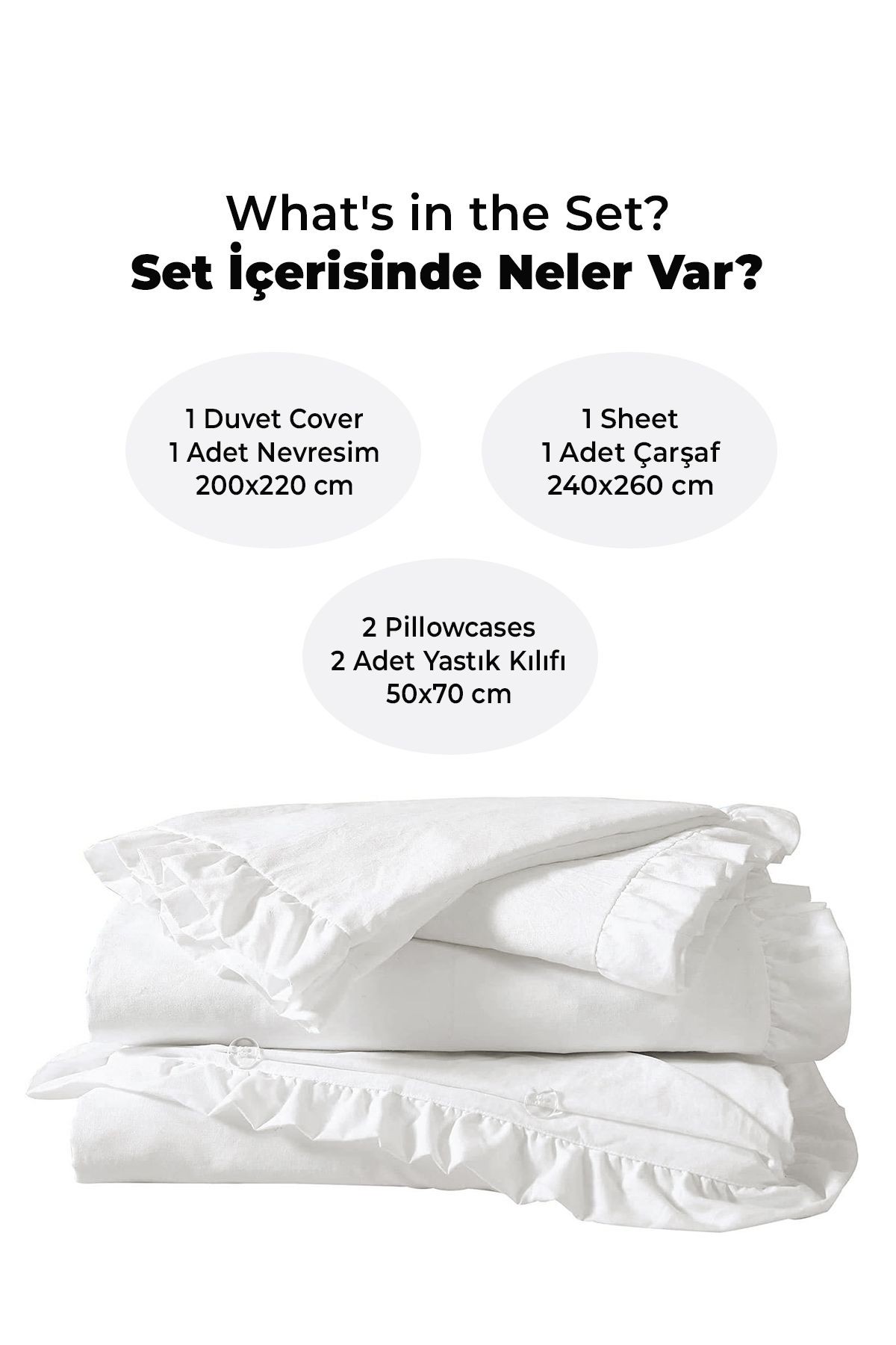 Pamuklu Taş Yıkama Fırfırlı Nevresim Takımı Çift Kişilik 4 Parça Barella Yumuşak