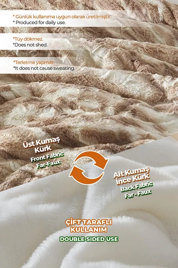 Çift (Taraflı) Kişilik Kürk Yorgan Dolgulu Peluş Yumuşak Wellsoft Yatak Örtüsü 3 Parça Set Mayra