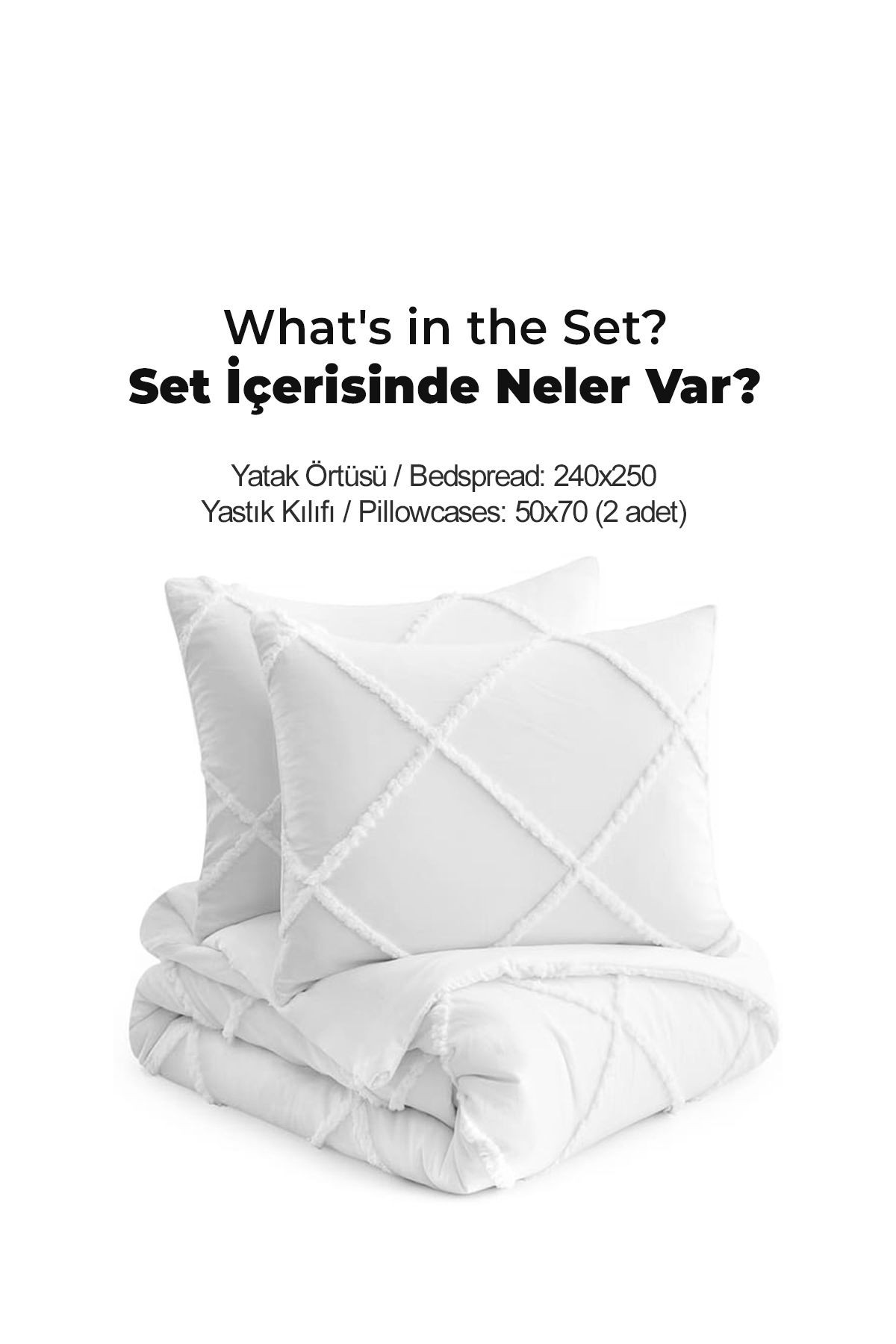 Pamuklu Yatak Örtüsü Seti Günlük Çift Kişilik Emmy Aimar Boho 3 Parça Dolgulu Tufting