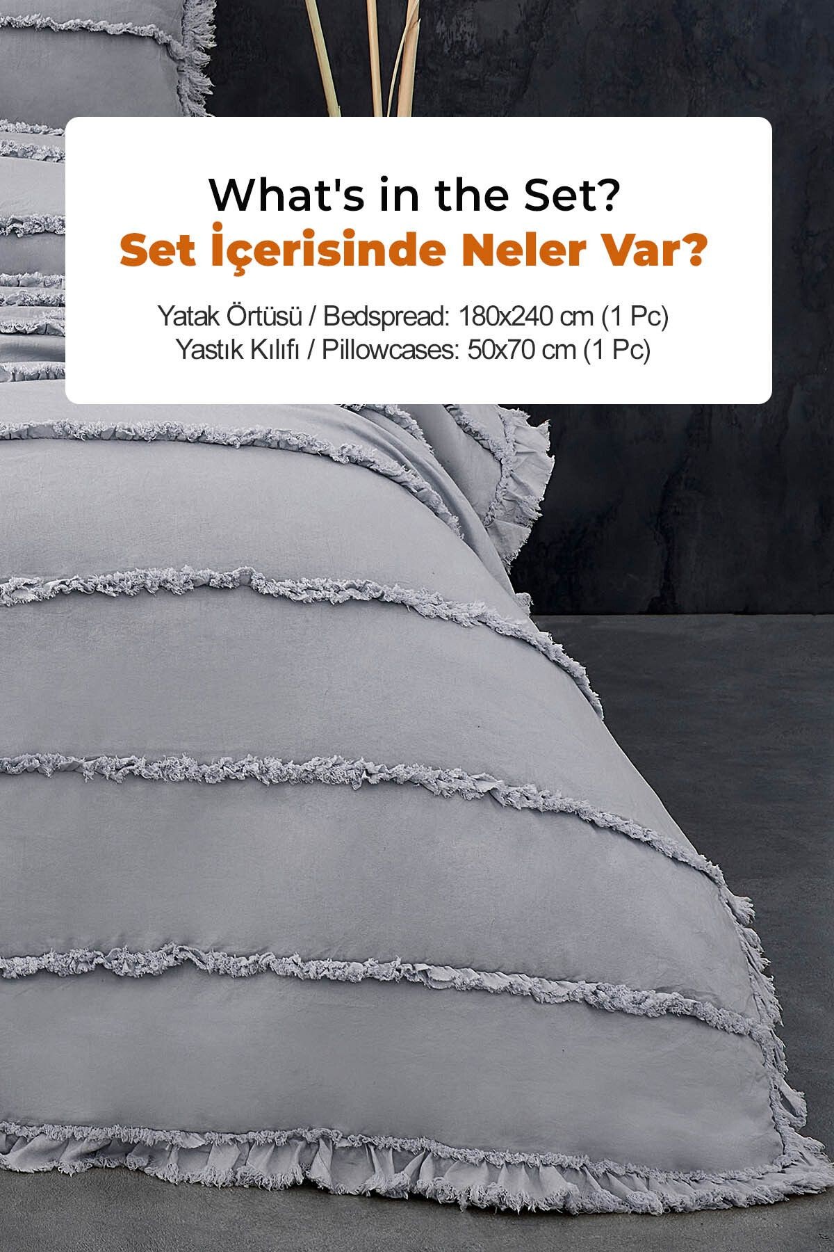 Pamuklu Echos Yatak Örtüsü Takımı Günlük Tek Kişilik 2 Parça Dolgulu El İşi