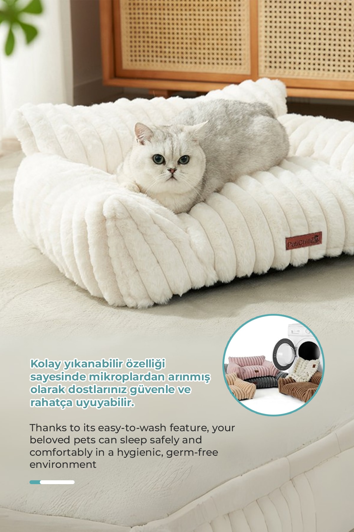 Kürk Peluş Kedi Köpek Yatağı Luna Yıkanabilir
