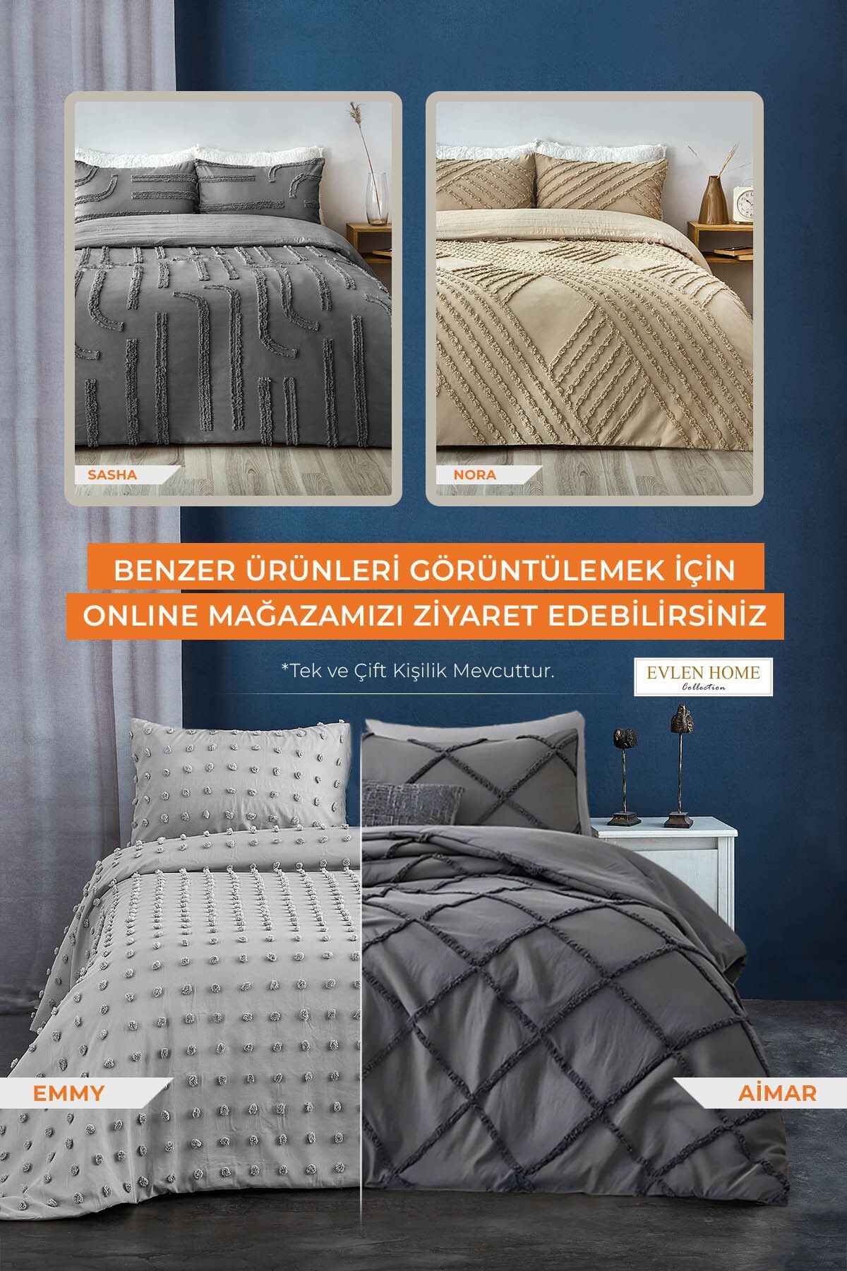 Pamuklu Emmy Yatak Örtüsü Seti Tek Kişilik Günlük Boho Çift Taraflı 2 Parça Aimar Dolgulu Tufting