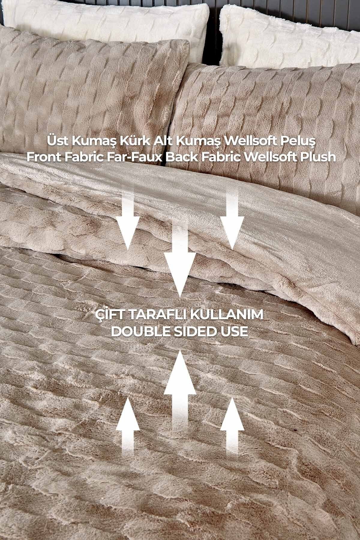 Kürk Yatak Örtüsü Yorgan Uyku Seti Çift Kişilik Çarşaflı Peluş Yumuşak Dolgulu Rody 4 Parça