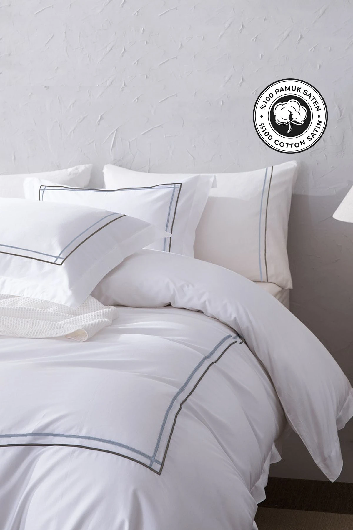 300 Tc King Pamuk Saten Nakışlı Nevresim Takımı Battal Çift Kişilik 6 Parça - Krem/mix