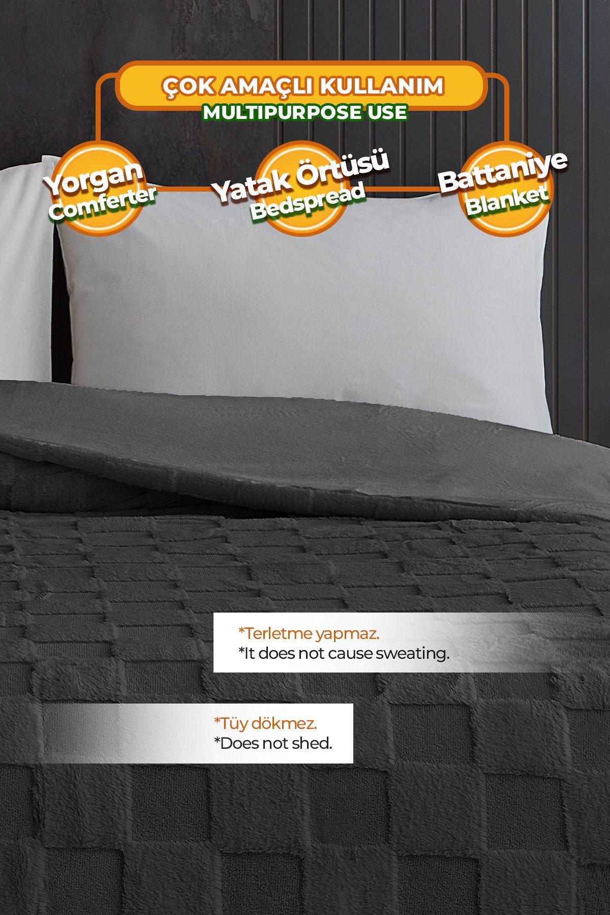 Çift (TARAFLI) Kişilik Yorgan Dolgulu Peluş Yumuşak Welsoft 1 Parça Floy