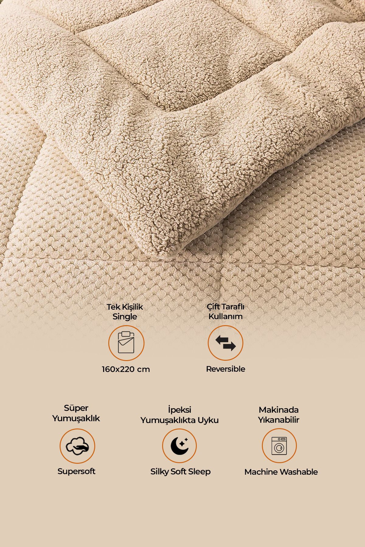 Ultra Yumuşak Tek Kişilik Çift Taraflı Wellsoft Peluş Yorgan Yıkanabilir 160x220 Cm