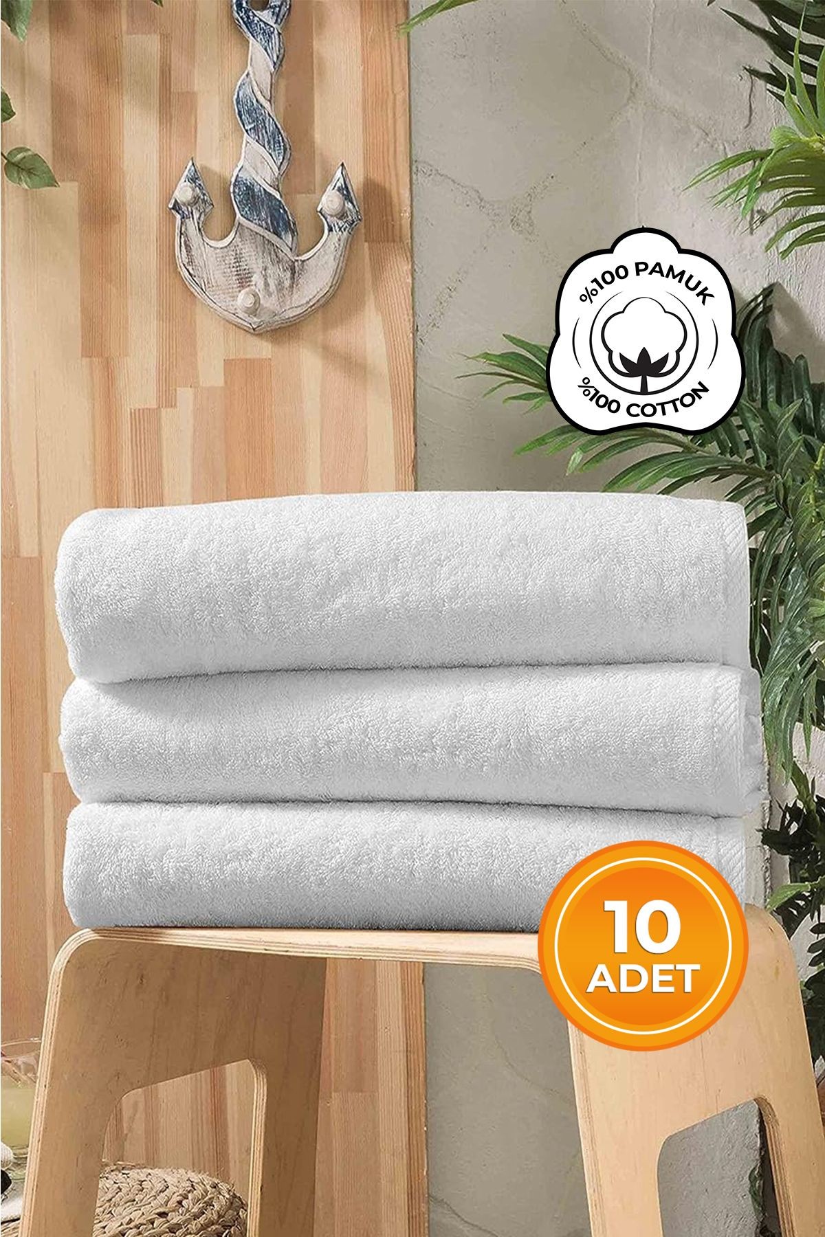 Banyo Otel Havlusu 70x140cm 480 gr %100 Pamuk Lüks Kalın Beyaz - beyaz 10'lu