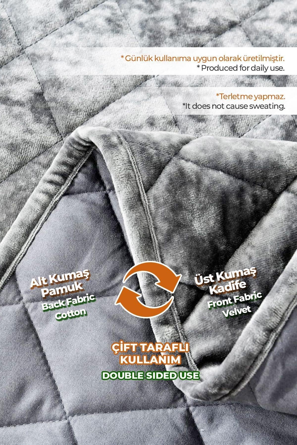 Kapitone Kadife Yatak Örtüsü Seti Tek Kişilik Supersoft 2 Parça Yumuşak Elyaf Dolgulu Çeyizlik Gri
