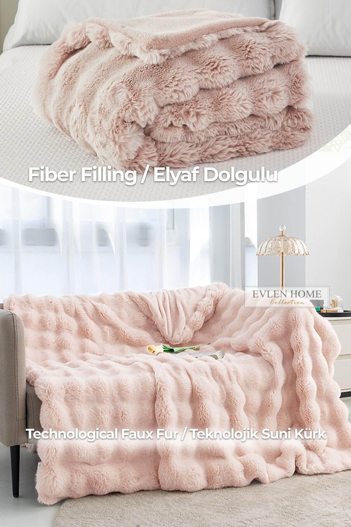 Kürk Yatak Örtüsü Çift Kişilik Dolgulu Peluş Yumuşak Çift Taraflı Yorgan 3 Parça Loria