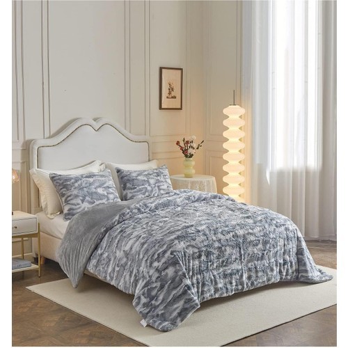 Çift (Taraflı) Kişilik Kürk Yorgan Uyku Seti Yumuşak Dolgulu Wellsoft Peluş 3 Parça Leopar Mia