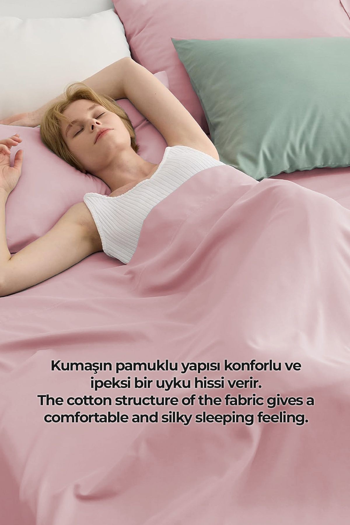 Pamuklu Nevresim Takımı Çift Kişilik 4 Parça Günlük Yumuşak Yıkanabilir Lena Pudra