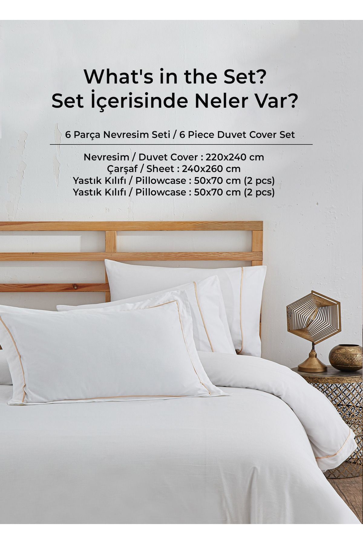 300 Tc King Pamuk Saten Nakışlı Nevresim Takımı Battal Çift Kişilik 6 Parça