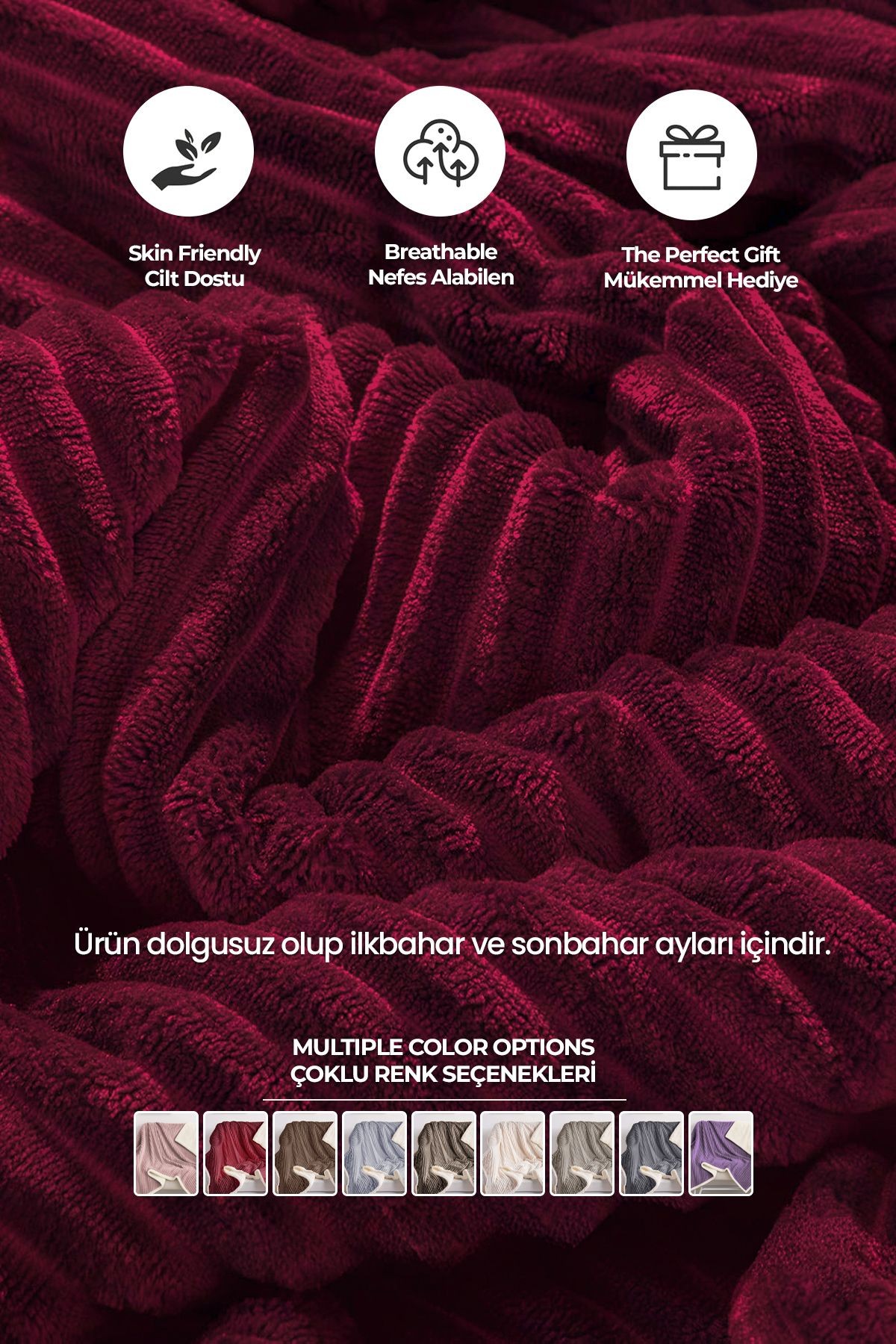 Sherpa Battaniye Çift Kişilik Çizgili Yumuşak Peluş Wellsoft Yatak Örtüsü
