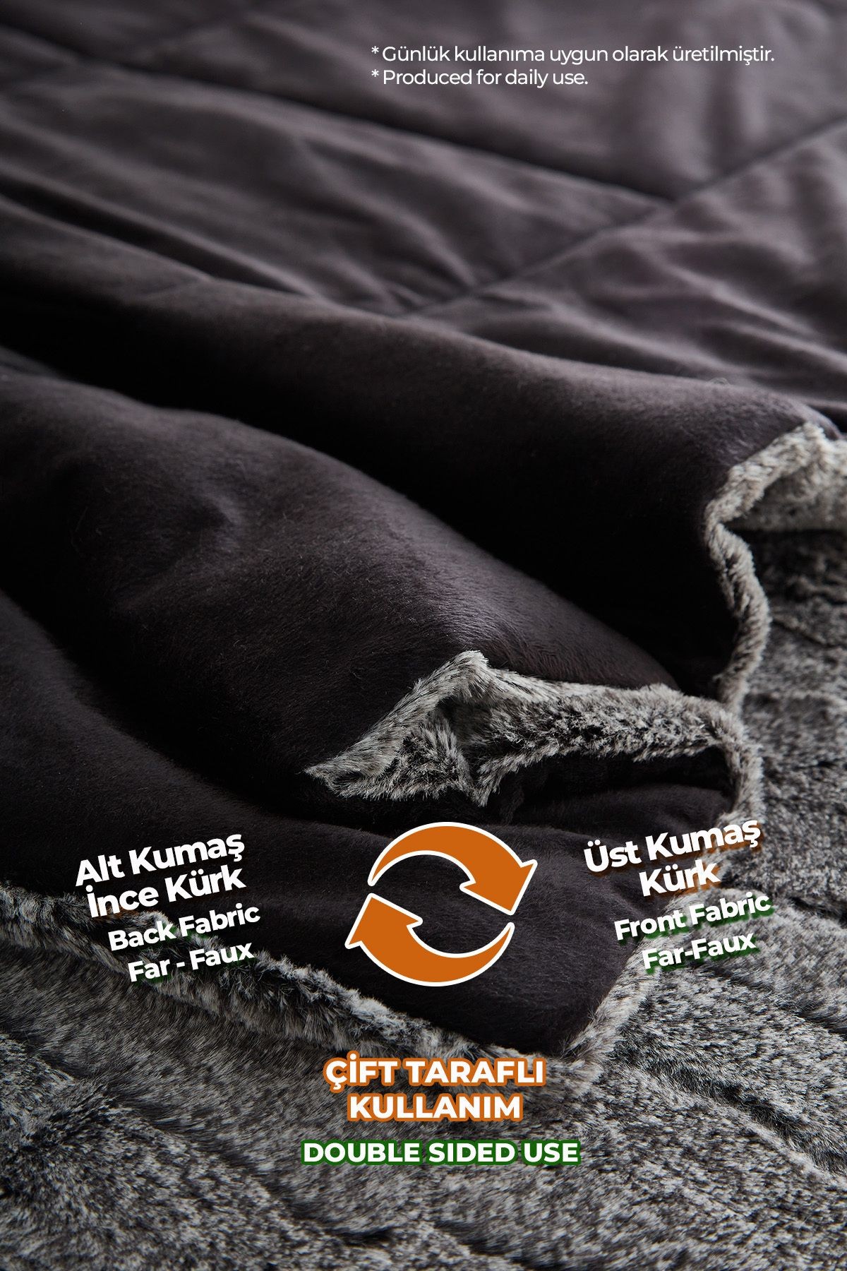 Çift Kişilik Kürk Yorgan Dolgulu Peluş Yumuşak Wellsoft Yatak Örtüsü 1 Parça Set