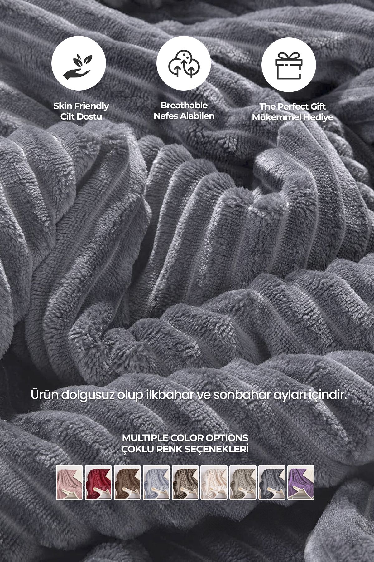 Sherpa Battaniye Çift Kişilik Çizgili Yumuşak Peluş Wellsoft Yatak Örtüsü