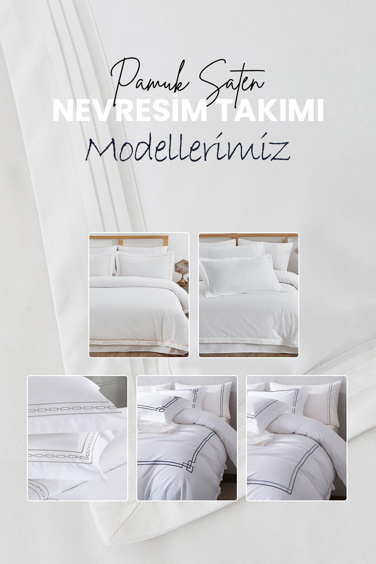 300 Tc King Pamuk Saten Nakışlı Nevresim Takımı Battal Çift Kişilik 6 Parça