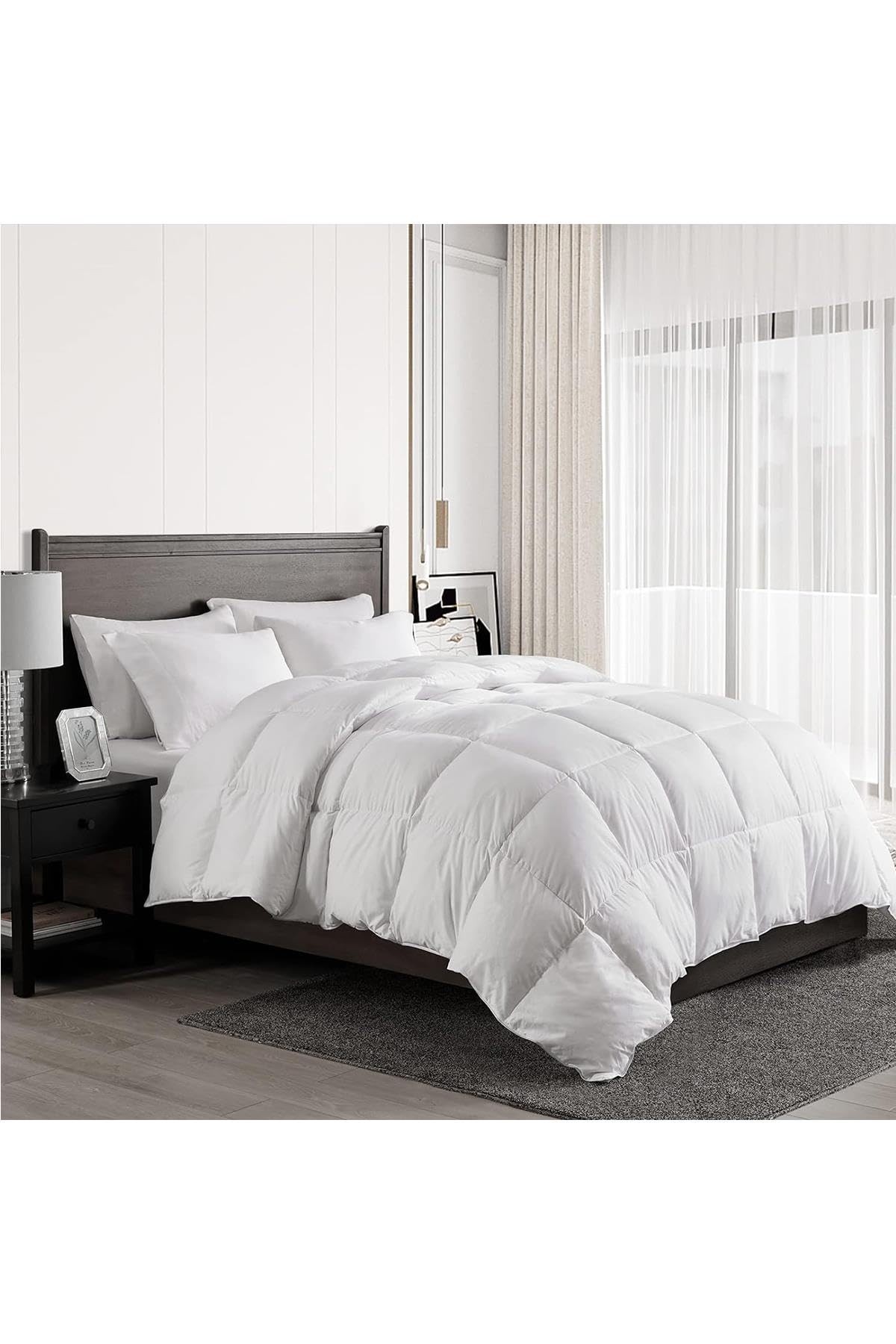 Silikon Yorgan Çift Kişilik 195x215 cm Beyaz Düz Sade Yumuşak Dolgulu Microfiber Kışlık Yorgan