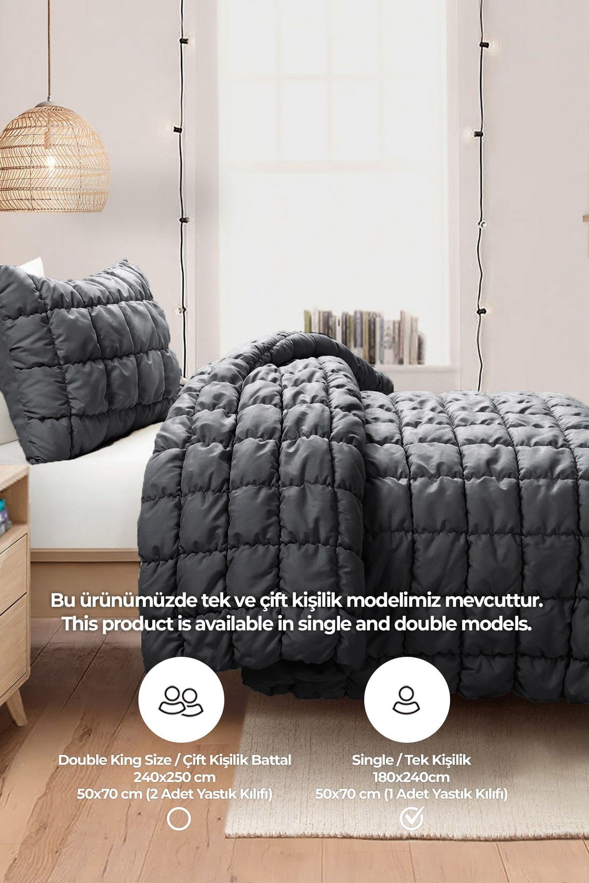 Puff Yatak Örtüsü Seti Tek Kişilik El İşi Pamuklu Yorgan 2 Parça Uyku Takımı 180x240 cm 