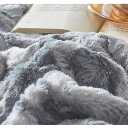 Çift (Taraflı) Kişilik Kürk Yorgan Uyku Seti Yumuşak Dolgulu Wellsoft Peluş 3 Parça Leopar Mia