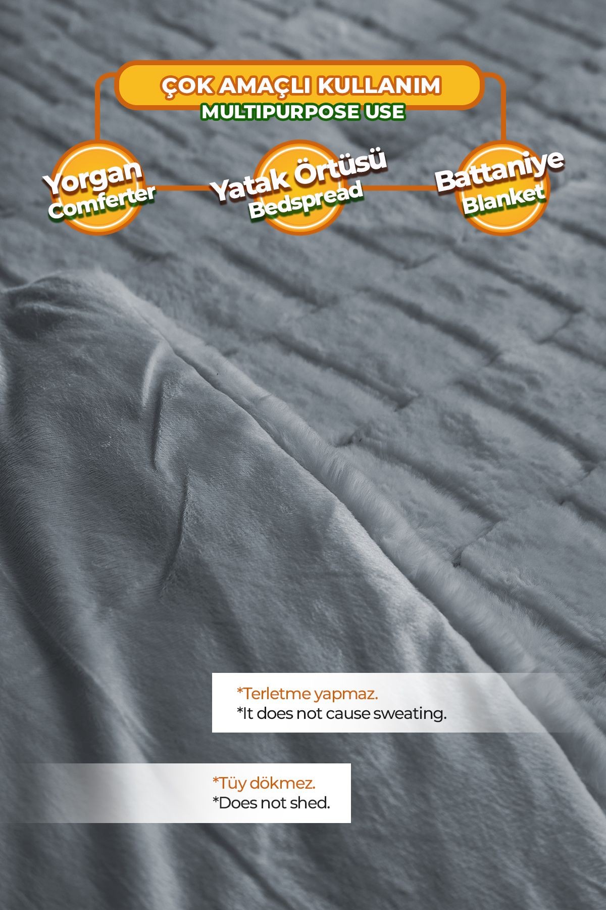 Kürk Yorgan Uyku Seti Çift Kişilik Yumuşak Dolgulu Wellsoft Peluş Benita 3 Parça