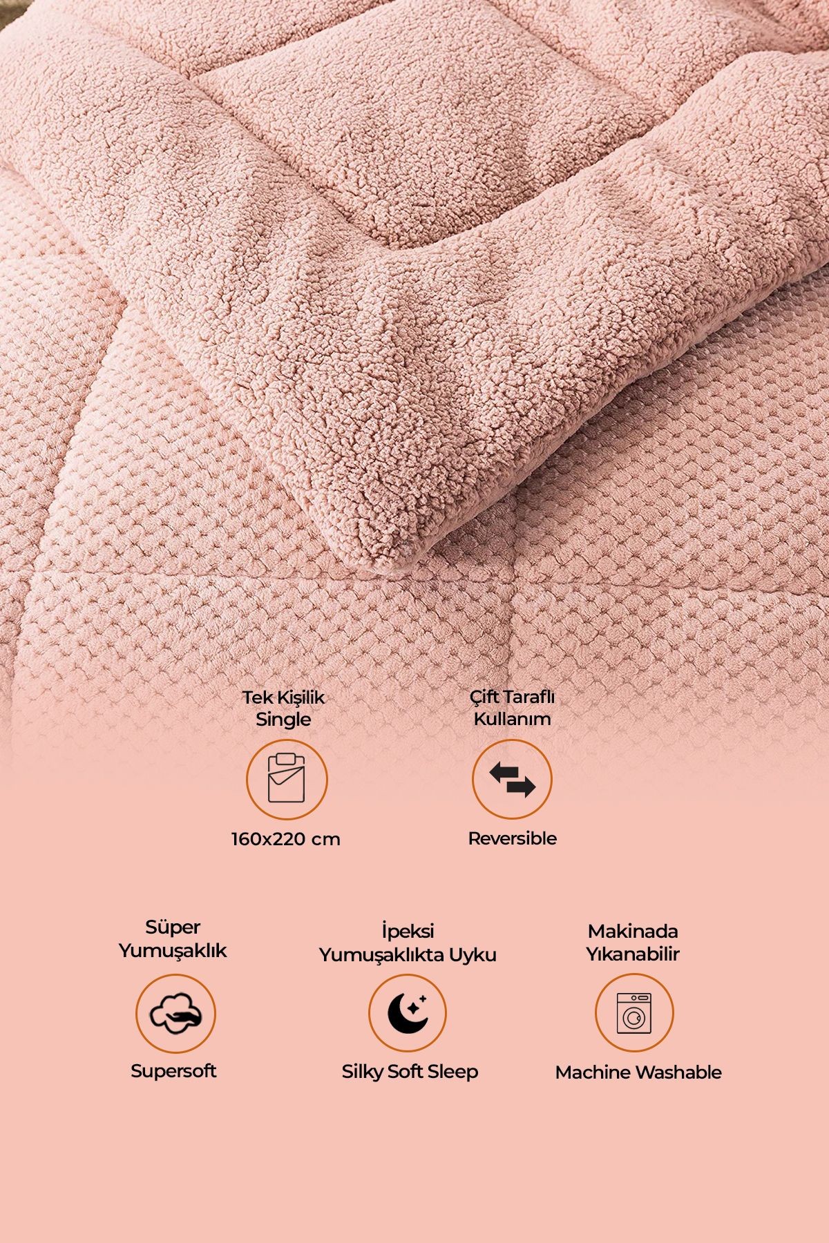 Ultra Yumuşak Tek Kişilik Çift Taraflı Wellsoft Peluş Yorgan Yıkanabilir 160x220 Cm